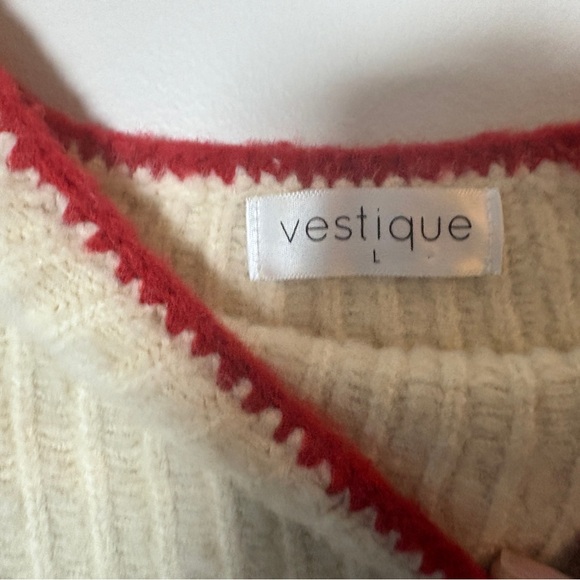 Vestique Cream Sweater with Red and Tan Stripes - Picture 3 of 6